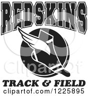 Clipart Of A Black And White Winged Shoe With Redskins Team Track And Field Text Royalty Free Vector Illustration by Johnny Sajem