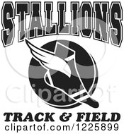 Poster, Art Print Of Black And White Winged Shoe With Stallions Team Track And Field Text