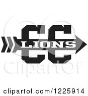 Clipart Of A Lions Team Cross Country Running Arrow Design In Black And White Royalty Free Vector Illustration by Johnny Sajem