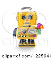 Poster, Art Print Of 3d Apologetic Yellow Retro Robot Holding Flowers