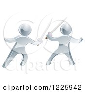 Clipart Of 3d Silver Men Fencing With Swords Royalty Free Vector Illustration