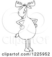 Clipart Of An Outlined Moose Standing Upright With His Hooves On His Hips Royalty Free Vector Illustration