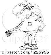 Outlined Man Trying To Kill A Fly With A Swatter