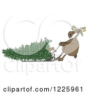 Poster, Art Print Of Moose Pulling A Christmas Tree Ona Sled