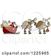 Poster, Art Print Of Team Of Christmas Moose Pulling Santa In A Sleigh