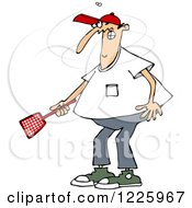 Caucasian Man Trying To Kill A Fly With A Swatter