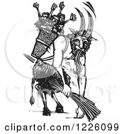 Clipart Of A Black And White Woodcut Christmas Krampus Beast Royalty Free Vector Illustration