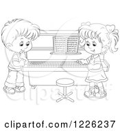 Poster, Art Print Of Outlined Boy And Girl At A Piano