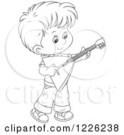 Poster, Art Print Of Outlined Boy Playing A Balalaika Guitar