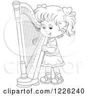 Outlined Girl Playing A Harp