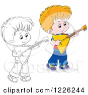 Poster, Art Print Of Outlined And Colored Boy Playing A Balalaika Guitar