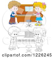 Poster, Art Print Of Outlined And Colored Boy And Girl At A Piano
