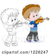 Clipart Of An Outlined And Colored Boy Violinist Royalty Free Vector Illustration