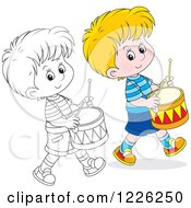 Clipart Of An Outlined And Colored Boy Drummer Royalty Free Vector Illustration
