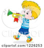 Caucasian Marching Boy Playing A Trumpet