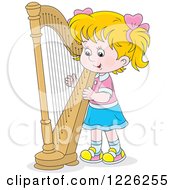 Caucasian Girl Playing A Harp