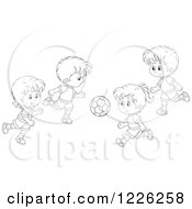 Poster, Art Print Of Outlined Boys And Girls Playing Soccer