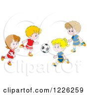 Poster, Art Print Of Caucasian Boys And Girls Playing Soccer