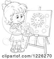 Clipart Of An Outlined Girl Painting A Sun On A Canvas Royalty Free Vector Illustration