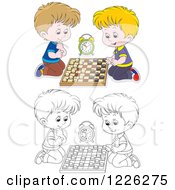 Poster, Art Print Of Outlined And Colored Boys Playing Chess
