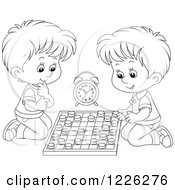 Poster, Art Print Of Outlined Boys Playing Chess