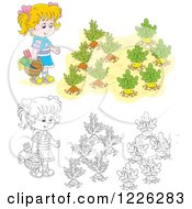 Poster, Art Print Of Outlined And Colored Girl By A Vegetable Garden