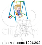Poster, Art Print Of Outlined And Colored Boy Swinging On A Playground