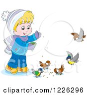 Poster, Art Print Of Caucasian Boy Feeding Birds