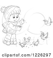 Outlined Boy Feeding Birds