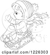 Poster, Art Print Of Outlined Boy On A Snow Sled