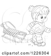 Poster, Art Print Of Outlined Boy Pulling A Sled