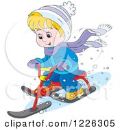 Poster, Art Print Of Happy Boy Riding A Snow Sled Bike