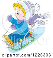 Clipart Of A Caucasian Boy On A Snow Sled Royalty Free Vector Illustration