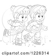 Poster, Art Print Of Outlined Boy And Girl Holding Hands And Ice Skating