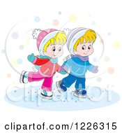 Caucasian Boy And Girl Holding Hands And Ice Skating