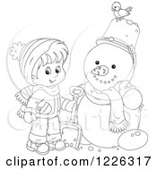 Poster, Art Print Of Outlined Boy By A Snowman