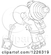 Poster, Art Print Of Outlined Boy Making A Snowman