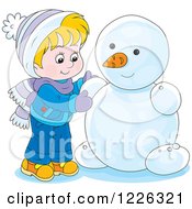 Clipart Of A Caucasian Boy Making A Snowman Royalty Free Vector Illustration by Alex Bannykh