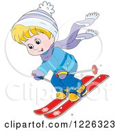 Blond Caucasian Boy Skiing