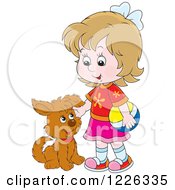 Poster, Art Print Of Caucasian Girl Petting A Puppy Dog