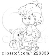 Poster, Art Print Of Outlined Girl Petting A Puppy Dog