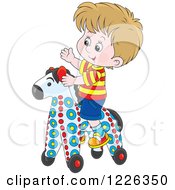 Poster, Art Print Of Caucasian Boy Playing On A Rolling Toy Horse