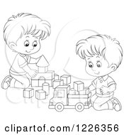Poster, Art Print Of Outlined Boys Playing With Blocks