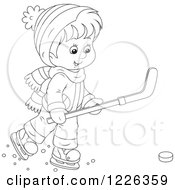 Poster, Art Print Of Outlined Boy Playing Ice Hockey