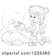 Poster, Art Print Of Outlined Happy Boy Shoveling Snow