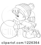 Poster, Art Print Of Outlined Boy Rolling A Ball Of Snow