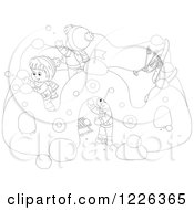 Poster, Art Print Of Outlined Children Making A Castle In The Snow