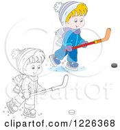Poster, Art Print Of Outlined And Colored Boy Playing Ice Hockey