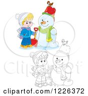 Poster, Art Print Of Outlined And Colored Boy By A Snowman