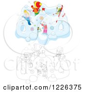 Poster, Art Print Of Outlined And Colored Children Making A Castle In The Snow